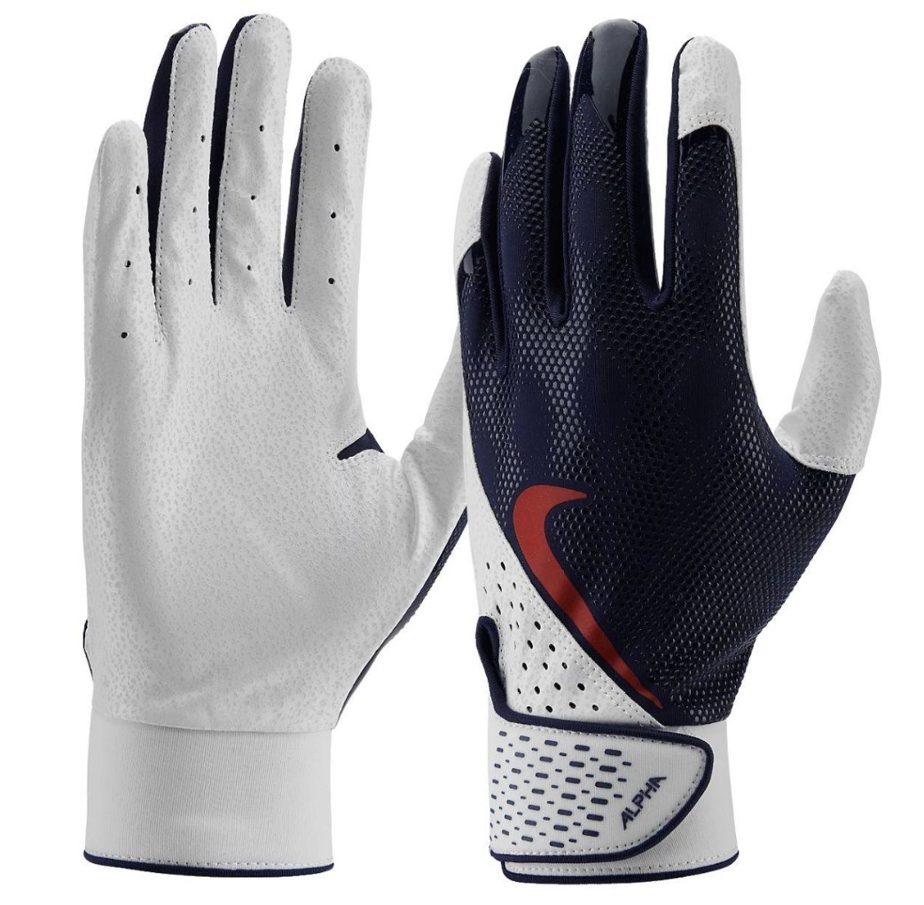 Luvas de batting Nike Alpha, branco e azul marinho