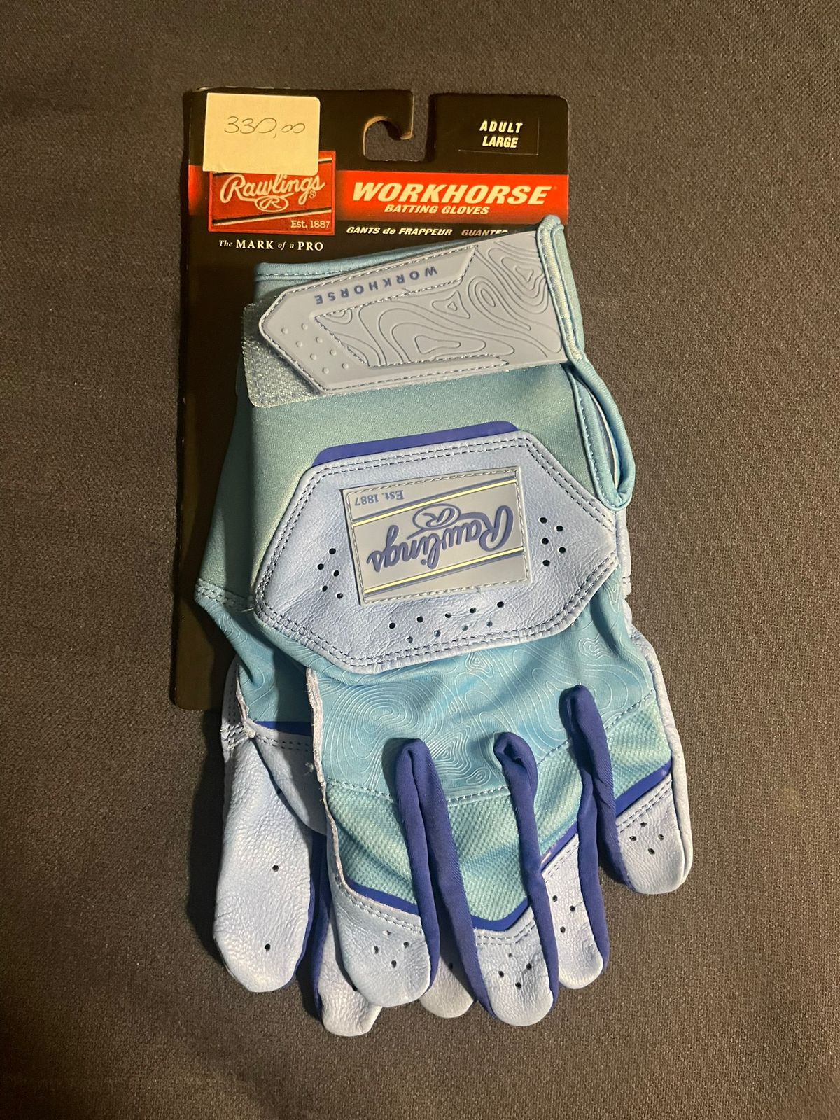 Luvas de batting Rawlings Workhorse, azul claro